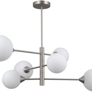 ITALUX - LAMPA SUFITOWA EVORA 6XG9 - NIKIEL/BIAŁY - PND-55342-6-SN - RABATY W KOSZYKU. DARMOWA WYSYŁKA OD 249 ZŁ. PND553426SN